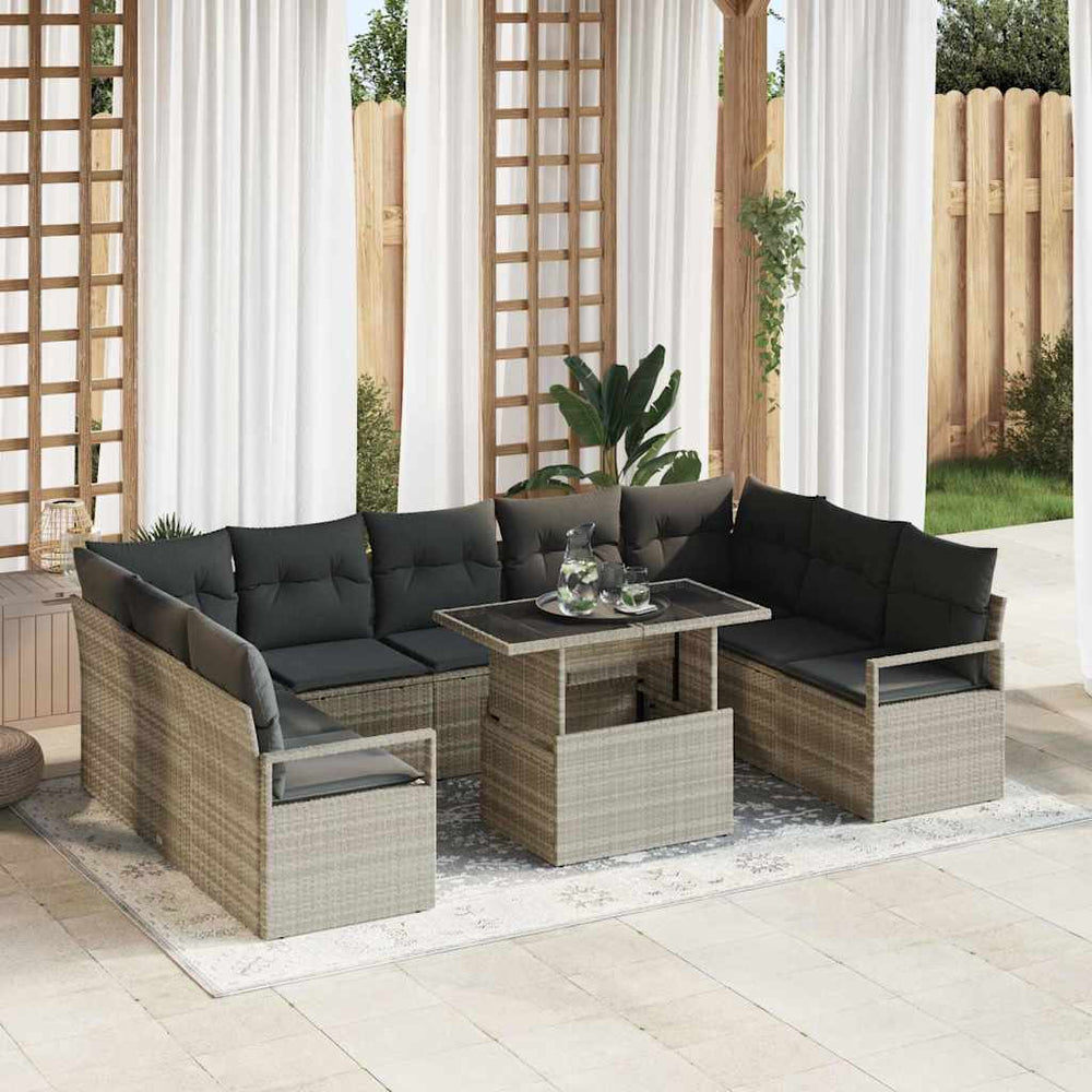 vidaXL Garden Sofa Set with Cushions 10 pcs Light Gray Poly Rattan