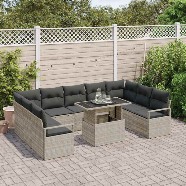 vidaXL Garden Sofa Set with Cushions 10 pcs Light Gray Poly Rattan