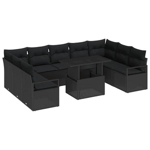vidaXL Garden Sofa Set with Cushions 10 pcs Black Poly Rattan