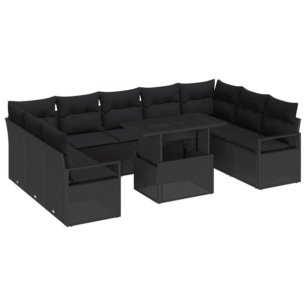 vidaXL Garden Sofa Set with Cushions 10 pcs Black Poly Rattan