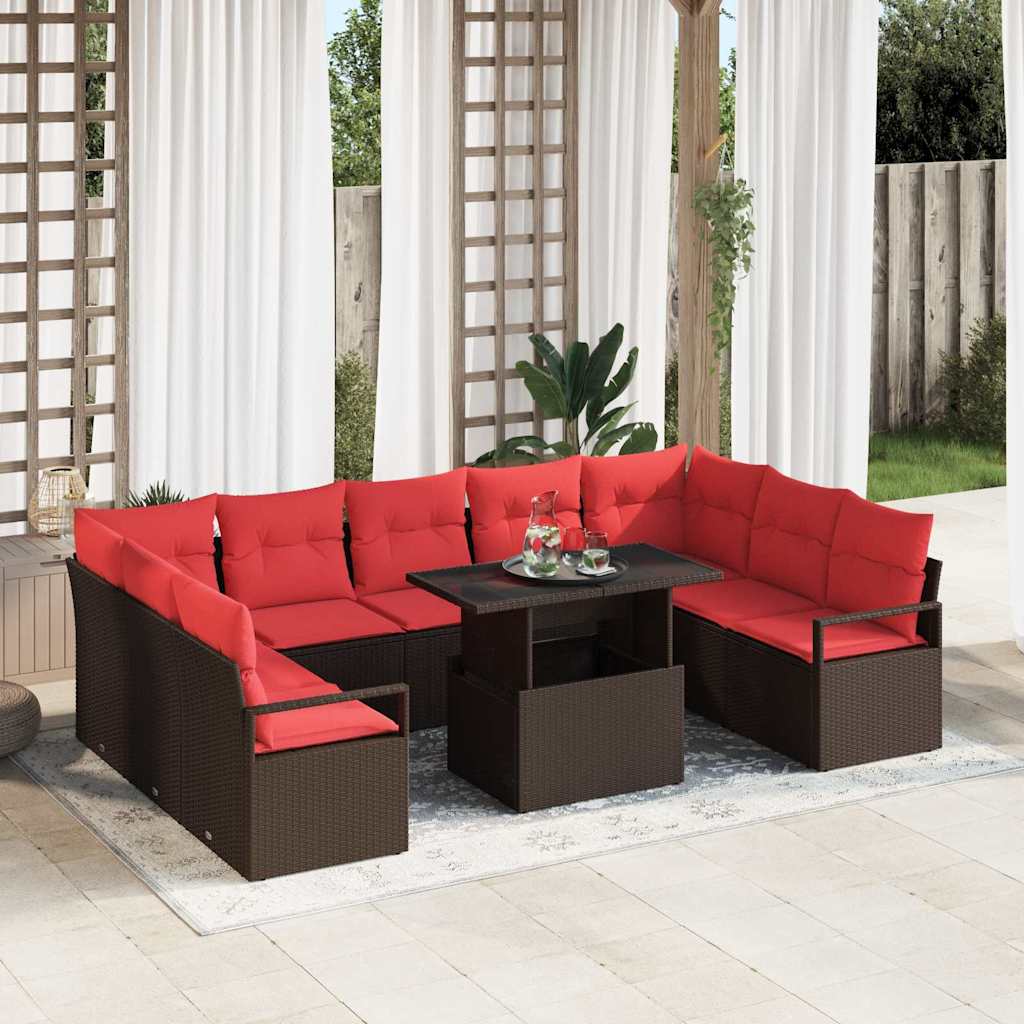 Gartensofa Set mit Stauraum, Braun/Rot