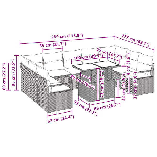 Gartensofa Set mit Stauraum, Braun/Rot