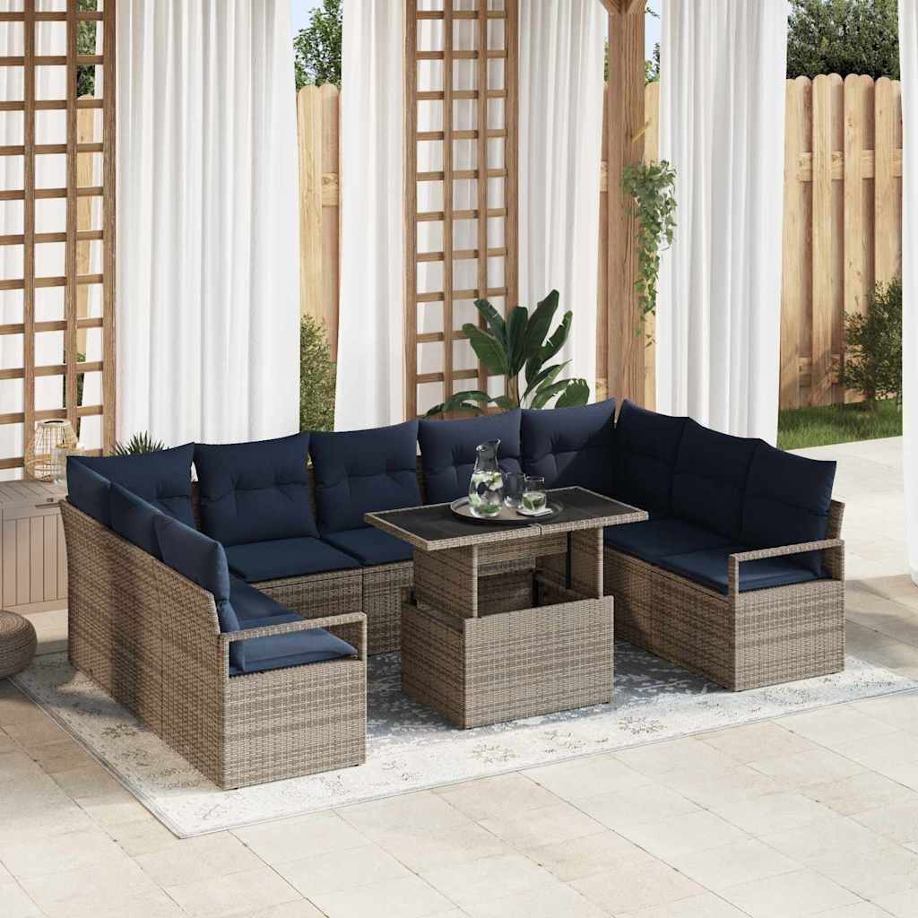 Gartensofa-Set 10-teilig Grau/Marineblau