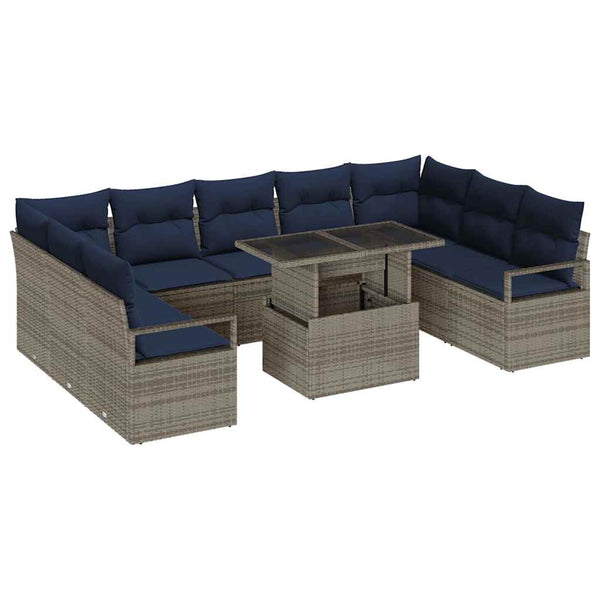 Gartensofa-Set 10-teilig Grau/Marineblau