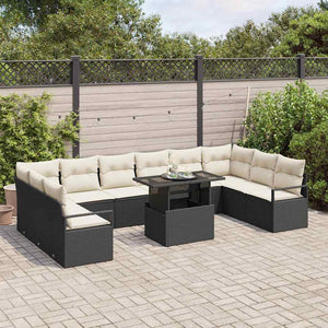 vidaXL Garden Sofa Set with Cushions 11 pcs Black and Cream Poly Rattan