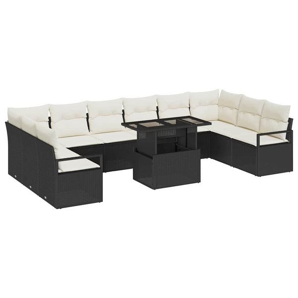 vidaXL Garden Sofa Set with Cushions 11 pcs Black and Cream Poly Rattan