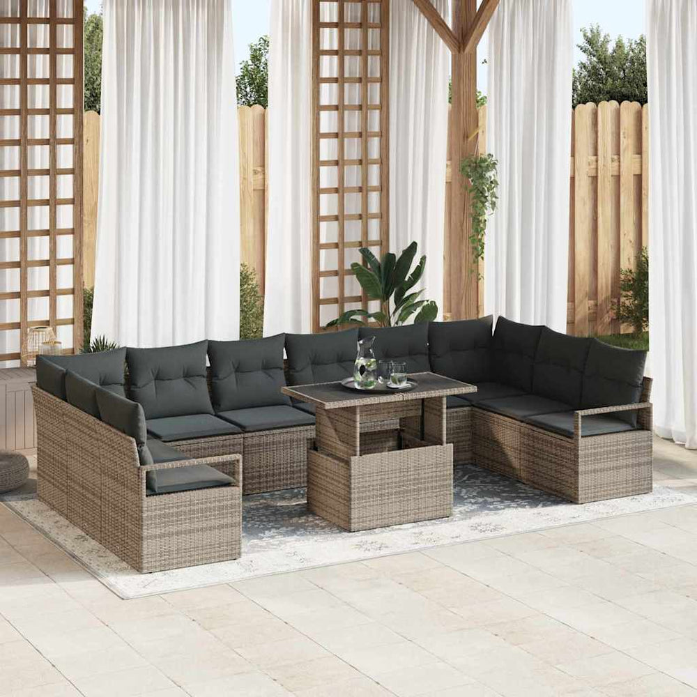 vidaXL Garden Sofa Set with Cushions 11 pcs Grey Poly Rattan