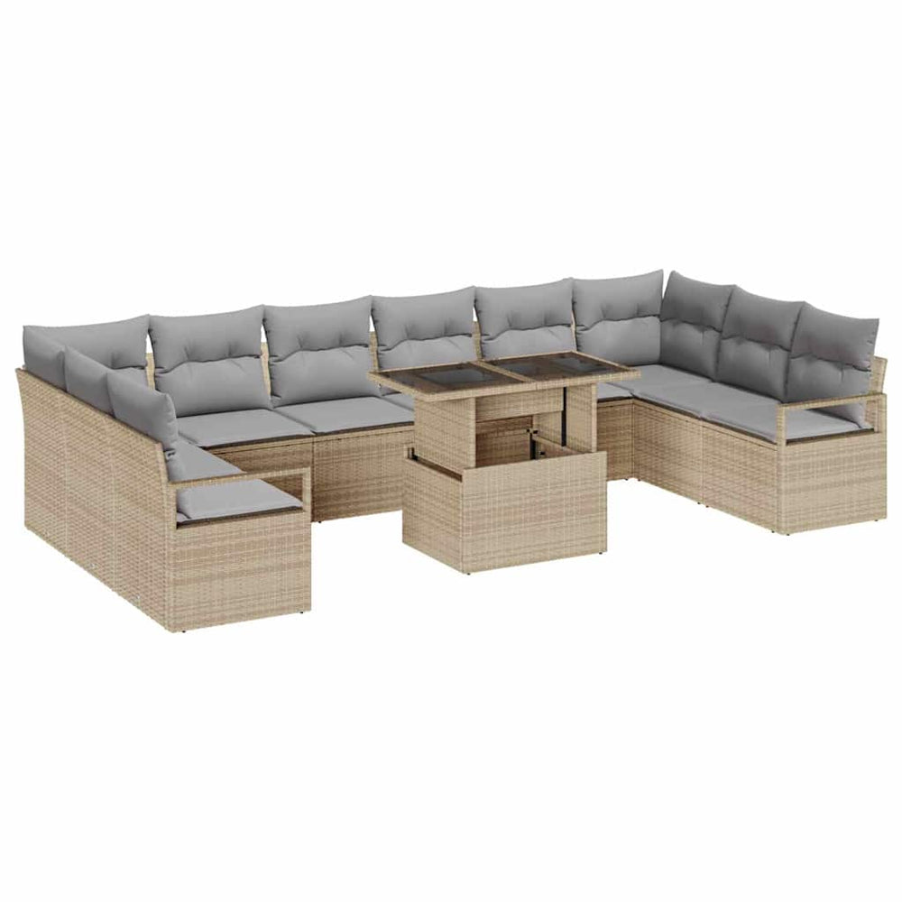 11-teiliges Garten-Sofa-Set Beige/Hellgrau Rattan
