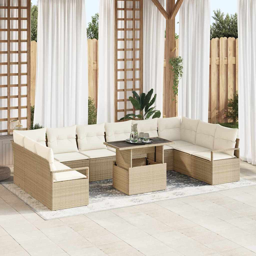 Garten Sofa Set Beige Creme Poly-Rattan 11-teilig