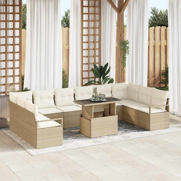 Garten Sofa Set Beige Creme Poly-Rattan 11-teilig