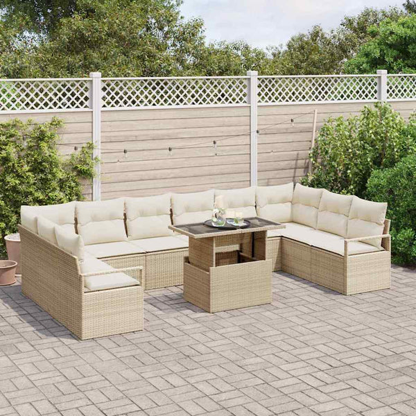 Garten Sofa Set Beige Creme Poly-Rattan 11-teilig