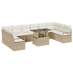 Garten Sofa Set Beige Creme Poly-Rattan 11-teilig