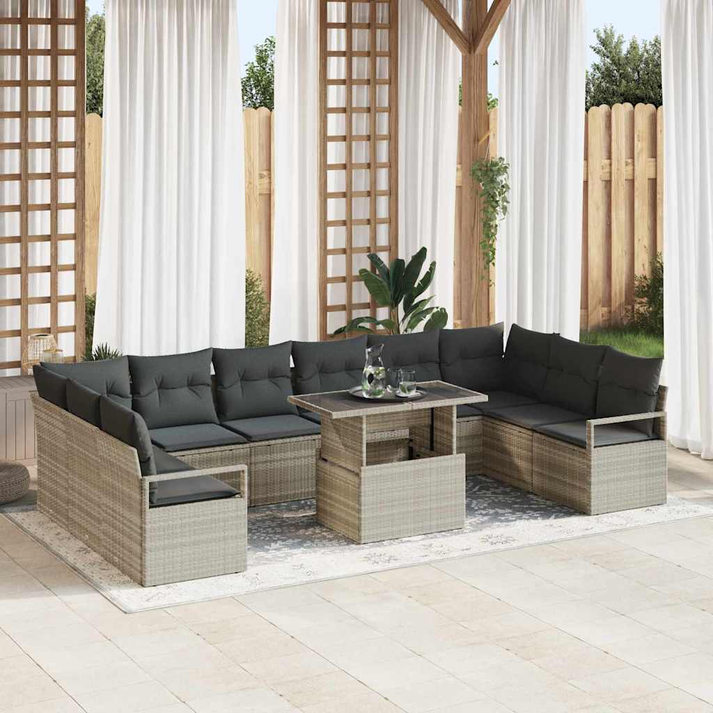 vidaXL Garden Sofa Set with Cushions 11 pcs Light Grey Poly Rattan