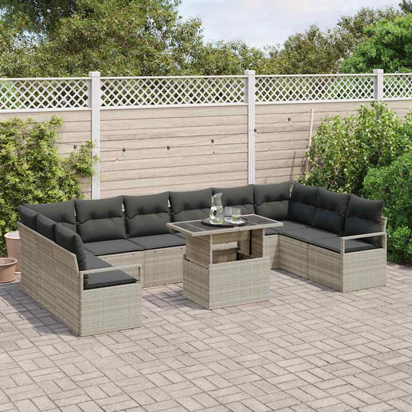 vidaXL Garden Sofa Set with Cushions 11 pcs Light Grey Poly Rattan