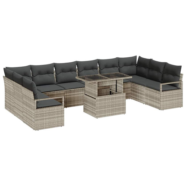 vidaXL Garden Sofa Set with Cushions 11 pcs Light Grey Poly Rattan
