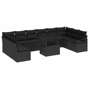 vidaXL Garden Sofa Set with Cushions 11 pcs Black Poly Rattan