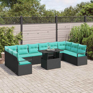 Garten Sofa Set Schwarz Blau Poly-Rattan