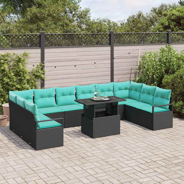 Garten Sofa Set Schwarz Blau Poly-Rattan