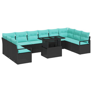 Garten Sofa Set Schwarz Blau Poly-Rattan