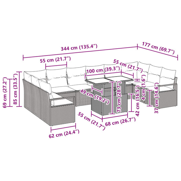 Garten Sofa Set Schwarz Blau Poly-Rattan