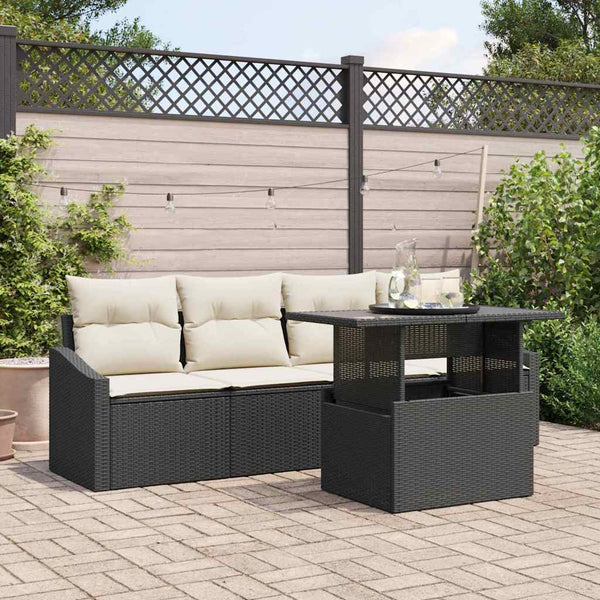 vidaXL Garden Sofa Set with Cushions 5 pcs Black and Cream Poly Rattan