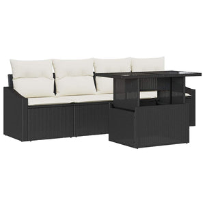 vidaXL Garden Sofa Set with Cushions 5 pcs Black and Cream Poly Rattan