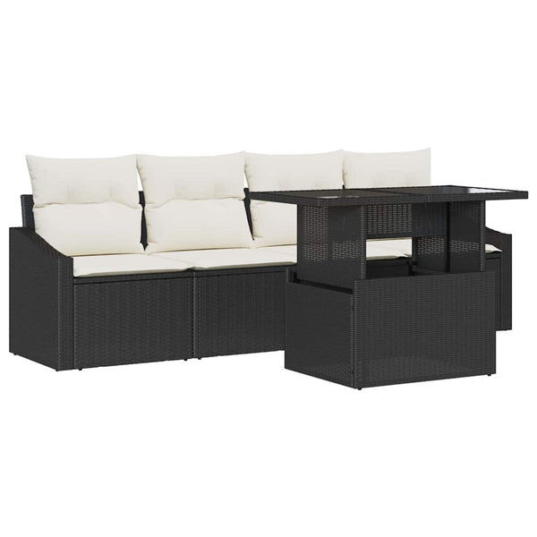vidaXL Garden Sofa Set with Cushions 5 pcs Black and Cream Poly Rattan