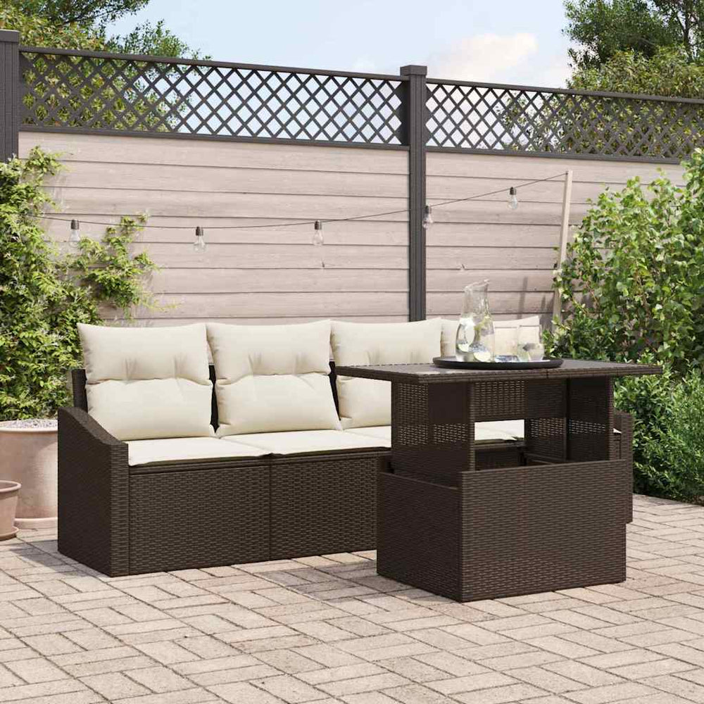 vidaXL Garden Sofa Set with Cushions 5 pcs Brown and Cream Poly Rattan