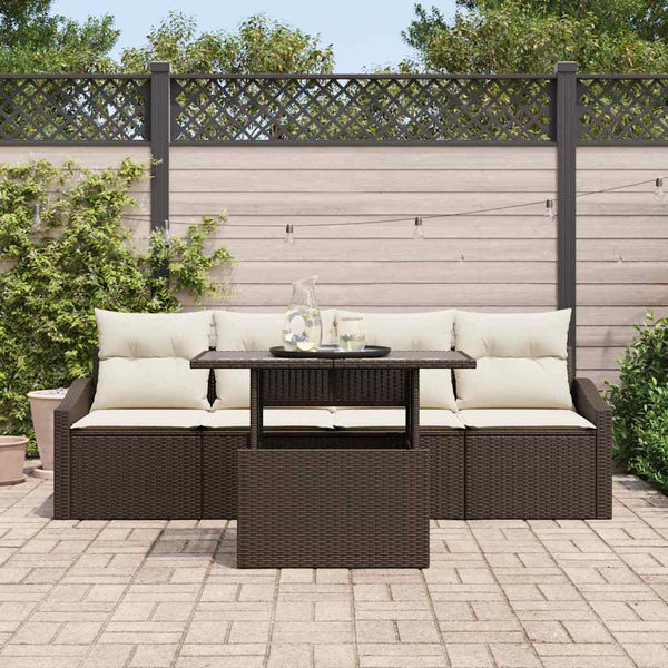 vidaXL Garden Sofa Set with Cushions 5 pcs Brown and Cream Poly Rattan