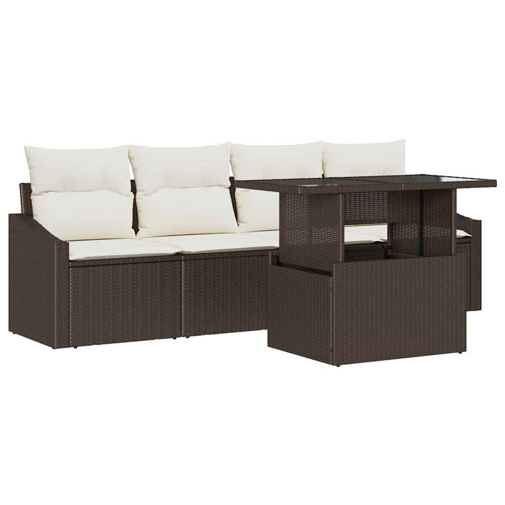 vidaXL Garden Sofa Set with Cushions 5 pcs Brown and Cream Poly Rattan