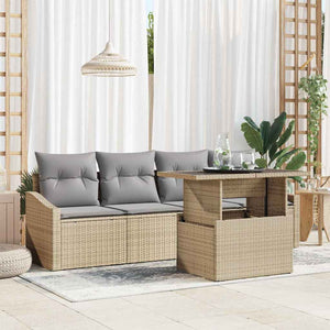 vidaXL Garden Sofa Set with Cushions 5 pcs Beige and Light Grey Poly Rattan