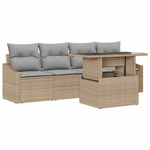 vidaXL Garden Sofa Set with Cushions 5 pcs Beige and Light Grey Poly Rattan