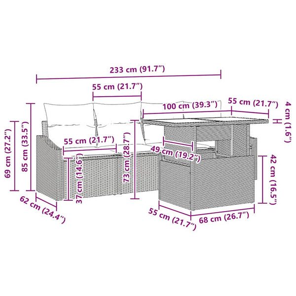 vidaXL Garden Sofa Set with Cushions 5 pcs Beige and Light Grey Poly Rattan