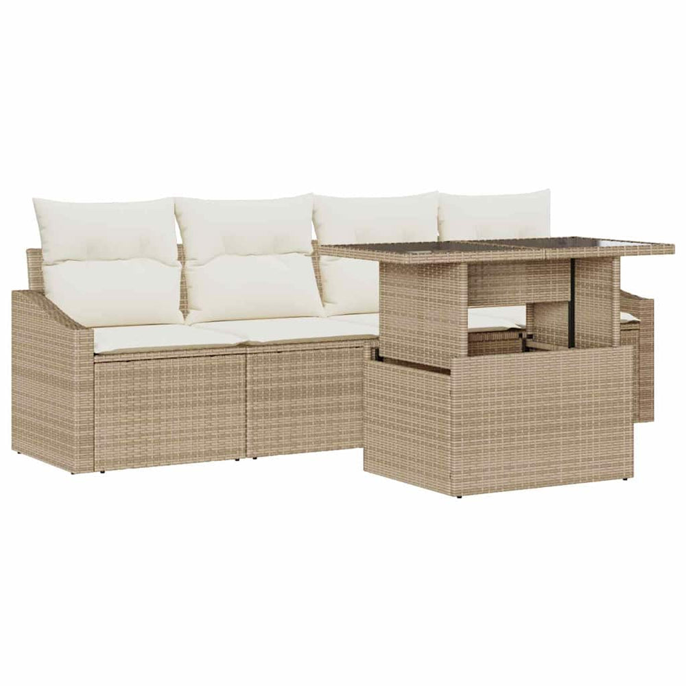 vidaXL Garden Sofa Set with Cushions 5 pcs Beige and Cream Poly Rattan