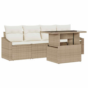 vidaXL Garden Sofa Set with Cushions 5 pcs Beige and Cream Poly Rattan