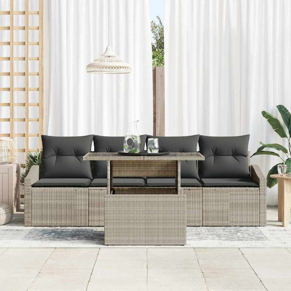 vidaXL Garden Sofa Set with Cushions 5 pcs Light Grey Poly Rattan