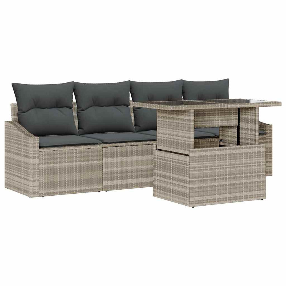 vidaXL Garden Sofa Set with Cushions 5 pcs Light Grey Poly Rattan
