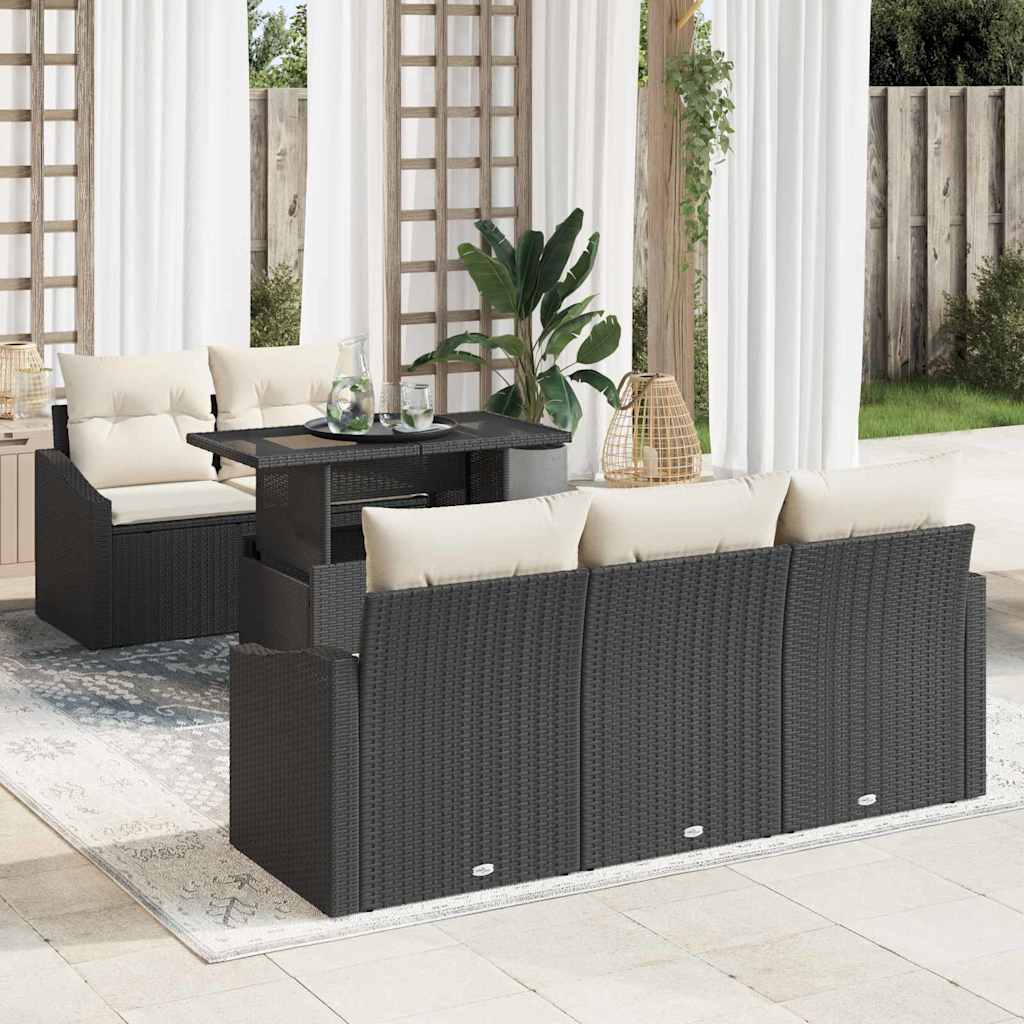 Garten Sofa Set Schwarz Creme Poly-Rattan 6-teilig