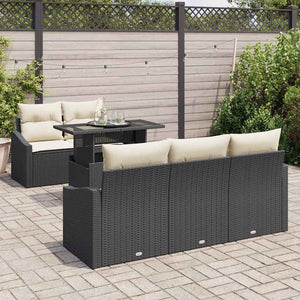 Garten Sofa Set Schwarz Creme Poly-Rattan 6-teilig