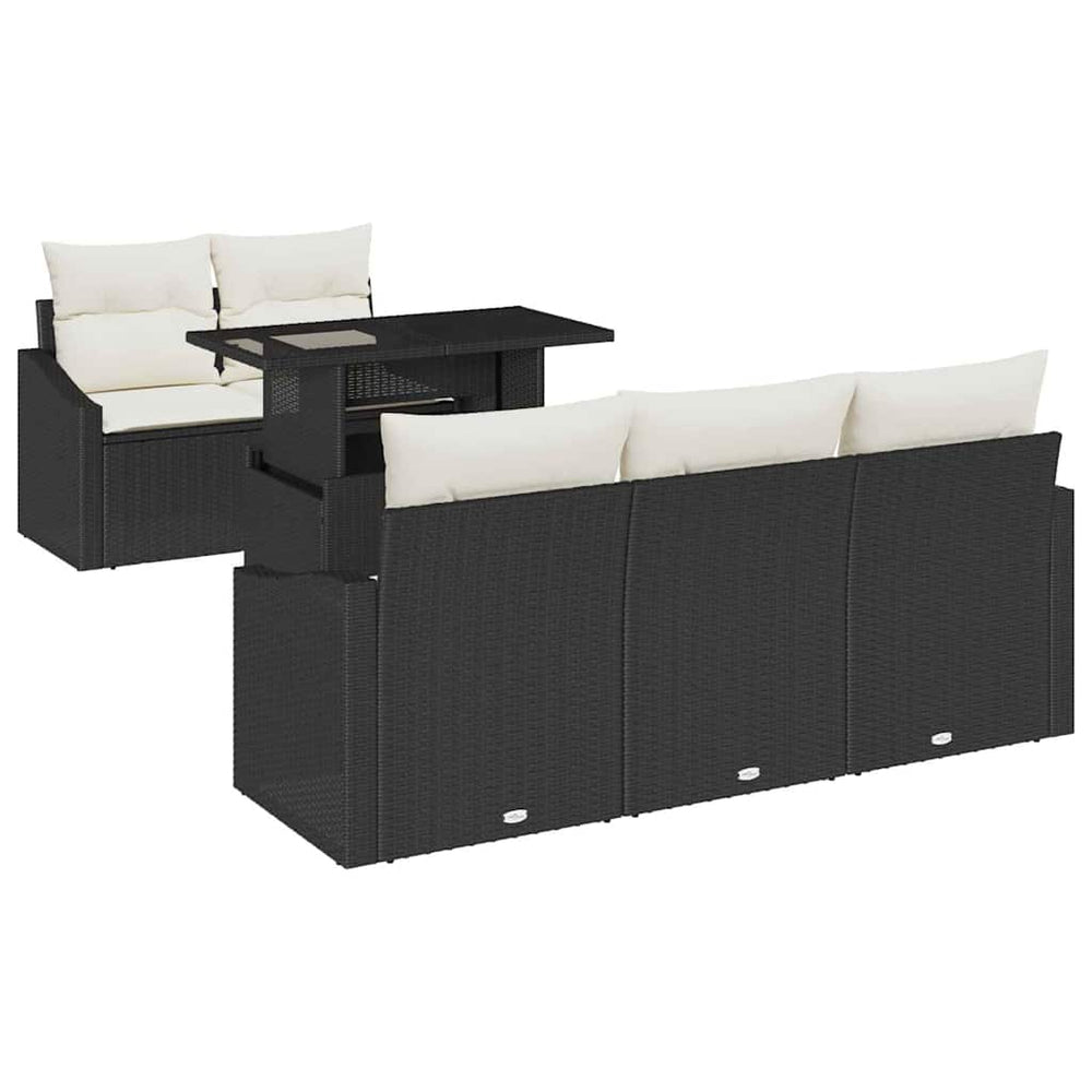 Garten Sofa Set Schwarz Creme Poly-Rattan 6-teilig