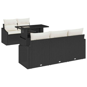 Garten Sofa Set Schwarz Creme Poly-Rattan 6-teilig