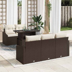 vidaXL Garden Sofa Set with Cushions 6 pcs Brown and Cream Poly Rattan