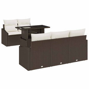 vidaXL Garden Sofa Set with Cushions 6 pcs Brown and Cream Poly Rattan