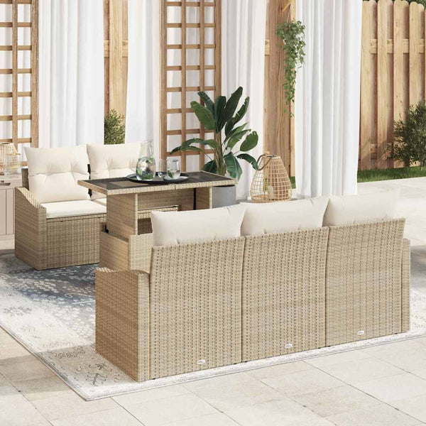 vidaXL Garden Sofa Set with Cushions 6 pcs Beige and Cream Poly Rattan
