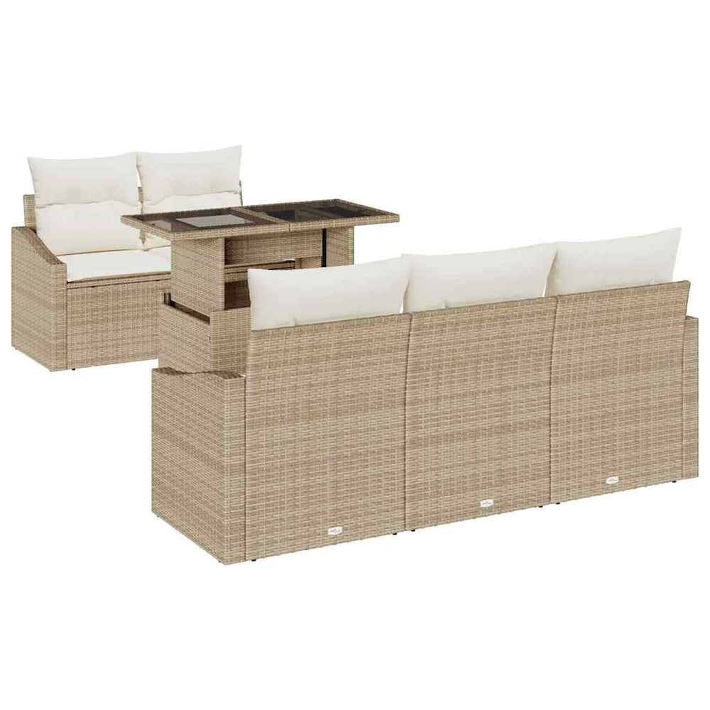 vidaXL Garden Sofa Set with Cushions 6 pcs Beige and Cream Poly Rattan