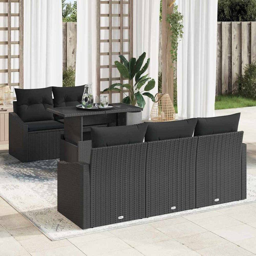 vidaXL 6-Piece Garden Sofa Set with Storage Black Poly Rattan