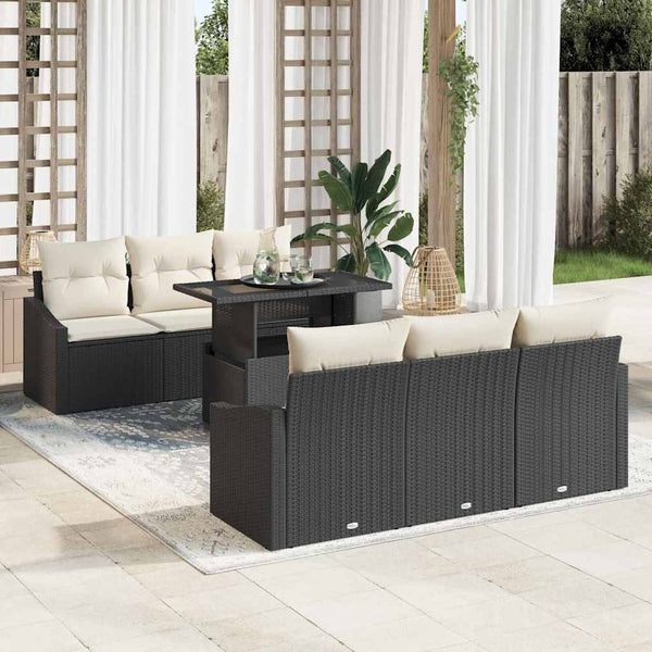 Garten Sofa Set 7-teilig Schwarz Creme