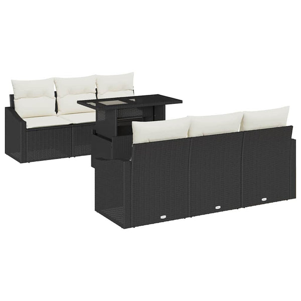 Garten Sofa Set 7-teilig Schwarz Creme