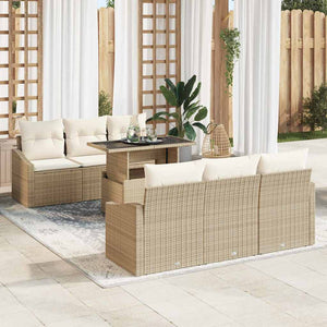 Gartensofa Set mit Stauraum, Beige/Creme, 7-teilig