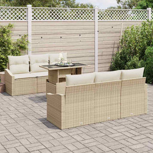 Gartensofa Set mit Stauraum, Beige/Creme, 7-teilig